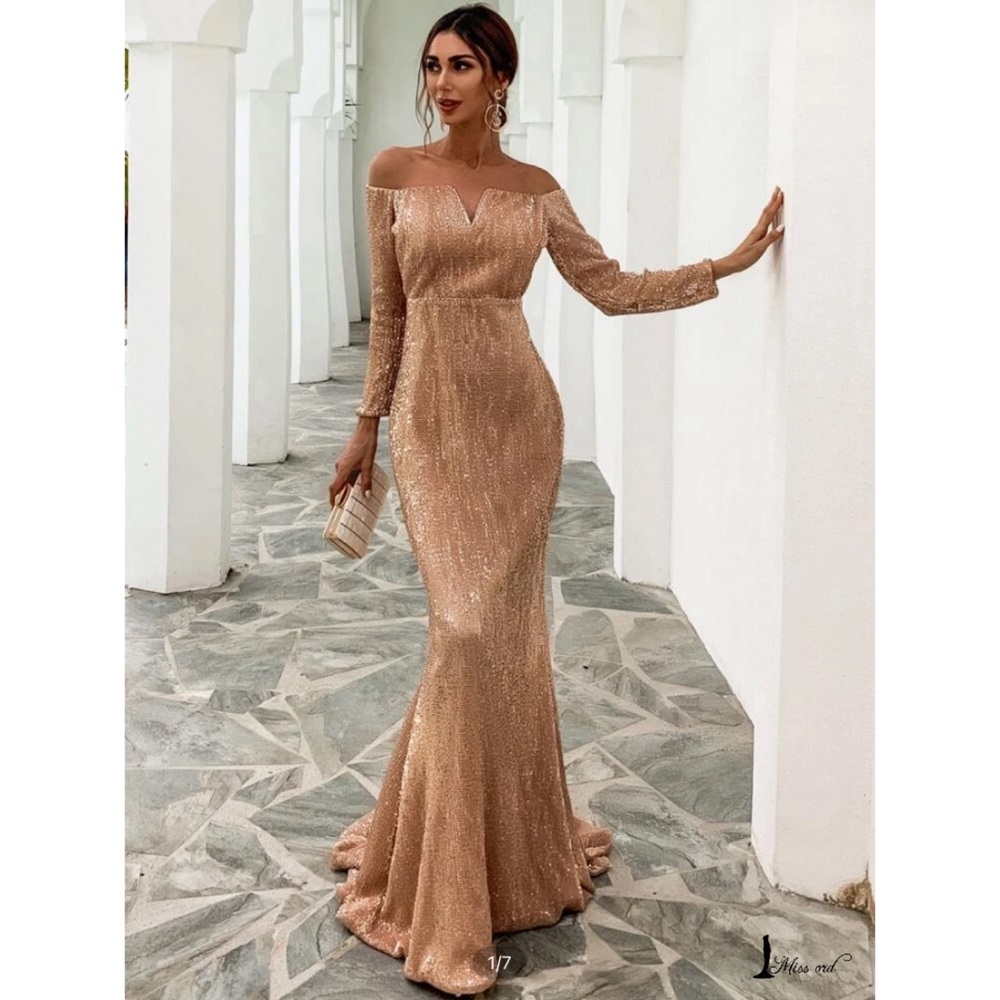 Gold Sequin Off Shoulder Dress